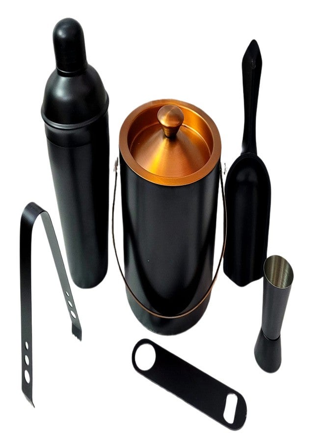 Proniks Stainless Steel Ice Bucket (1.5ltr) with Ice Tong,Peg Measure,Opener, Ice Scope and with Cocktail Shaker (750ml) in Black Color for Home and mini Bar and Cocktail Party - Image 1